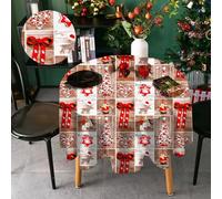 HW CASA Rotonda Tovaglia Natalizia 140×140CM,Decorazione di Natale e Capodanno Festa Vacanza,Stampa ad Alta Definizione,In Omaggio 4pz di Pinze Ferma Tovaglia (Fiocco Marrone)