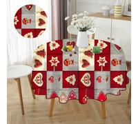 HW CASA Rotonda Tovaglia Natalizia 140×140CM,Decorazione di Natale e Capodanno Festa Vacanza,Stampa ad Alta Definizione,In Omaggio 4pz di Pinze Ferma Tovaglia (Cuore Grigio)