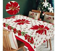 HW CASA Tovaglia Natalizia 140×240CM Rettangolare,Decorazione di Natale e Capodanno Festa Vacanza,Stampa ad Alta Definizione,In Omaggio 4pz di Pinze Ferma Tovaglia (Fiore Di Natale Bianco)
