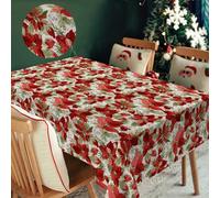 HW CASA Tovaglia Natalizia 140×300CM Rettangolare,Decorazione di Natale e Capodanno Festa Vacanza,Stampa ad Alta Definizione,In Omaggio 4pz di Pinze Ferma Tovaglia (Fiore Di Natale Rosso)