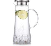 HwaGui Caraffa in vetro con coperchio in acciaio inossidabile, brocca d'acqua per tè freddo e succo di frutta 1500ml