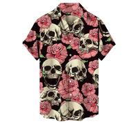 Hwaiihemd - Camicia estiva da uomo, con stampa a teschio, vestibilità comoda, per il tempo libero, leggera, con bottoni, traspiranti, con risvolto, per le vacanze e la spiaggia, O Anguria Rosso, XL