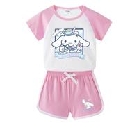 HWBACLSFA Set Estivo per Ragazze con Stampa a Maniche Corte, Carina T-Shirt per Bambini e Pantaloncini, Set Casual Sportivo in Due Pezzi,Rosa,130cm