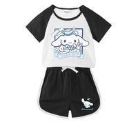 HWBACLSFA Set Estivo per Ragazze con Stampa a Maniche Corte, Carina T-Shirt per Bambini e Pantaloncini, Set Casual Sportivo in Due Pezzi,Nero,130cm