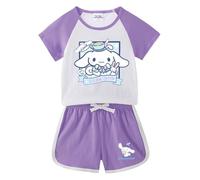 HWBACLSFA Set Estivo per Ragazze con Stampa a Maniche Corte, Carina T-Shirt per Bambini e Pantaloncini, Set Casual Sportivo in Due Pezzi,Viola,150cm