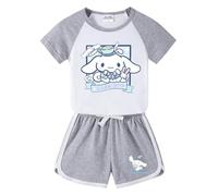 HWBACLSFA Set Estivo per Ragazze con Stampa a Maniche Corte, Carina T-Shirt per Bambini e Pantaloncini, Set Casual Sportivo in Due Pezzi,Grigio,100cm