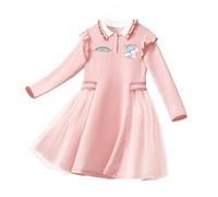 HWBACLSFA Vestito Primaverile da Ragazza, Vestito da Principessa Coreano a Maniche Lunghe con Stampa di Cartoni Animati,Rosa,160cm