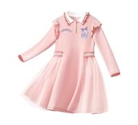 HWBACLSFA Vestito Primaverile da Ragazza, Vestito da Principessa Coreano a Maniche Lunghe con Stampa di Cartoni Animati,Pink1,140cm