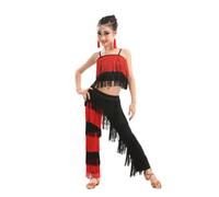 HWBZSZY 2 Pezzi Bambini Fringe Dress Senza Maniche Canotta Top Pantaloni Nappe Abiti da Ballo per Sala da Ballo Tango Cha Cha Salsa Samba Ragazze Prestazioni Pratica Costume,E,160cm