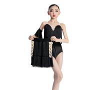 HWBZSZY 2 Pezzi Set Bambini Ragazze Concorso Costumi da Ballo con Body & Latina Frangia Nappa Vestito Outfit Sala da Ballo Cha Cha Rumba Samba Dancewear Pratica Gonna,Nero,130cm