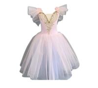HWBZSZY Balletto Danza Body con Gonna Abiti per Le Ragazze Ruffle Sleeve Un Pezzo tutù Vestito Ballerina Professionale Competizione Costume Ginnastica Pattinaggio Bambini Dancewear,Rosa,100cm