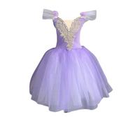 HWBZSZY Balletto Danza Body con Gonna Abiti per Le Ragazze Ruffle Sleeve Un Pezzo tutù Vestito Ballerina Professionale Competizione Costume Ginnastica Pattinaggio Bambini Dancewear,Viola,100cm