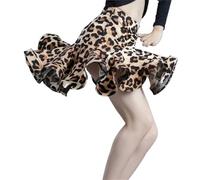 HWBZSZY Bambini Ballo Latino Vestito Pratica Mezza Gonna Leopardo Sala da Ballo Tango Salsa Samba Performance per Le Donne Ragazze Spandex Concorso Esame Costumi di Danza,Marrone,150