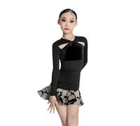 HWBZSZY Bambini Cha Cha Cha Tango Rumba Samba Latin Dance Dress Concorso Ballroom Abiti Ruffle Slit Hem Gonna per Ragazze Stage Performance Danza Body Outfit,Nero,130