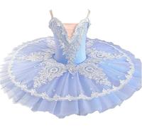 HWBZSZY Bambini Ragazze Balletto Tutu Vestito con Perla Decorazione Ginnastica Body Tulle Gonna Floreale Cigno Sala da Ballo Bambini Dancewear Ballerina Costume per la Concorrenza,Blu,120