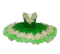 HWBZSZY Bambini Ragazze Ginnastica Danza Body Balletto tutù Vestito Strati Maglia Tulle Gonna con Ricamo Floreale Ballerina Costume Ginnastica Pratica Dancewear,Verde,160cm
