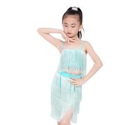 HWBZSZY Bambini Ragazze Latino Dance Dress Nappa Costume da Ballo 2 Pezzi Set Senza Maniche Canotta e Gonna Sala da Ballo Salsa Tango Gonne Competizione Performance Dancewear,Verde,140cm