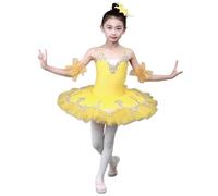 HWBZSZY Bambini Ragazze Lumale Paillettes Ballet Dance Body Dress Senza Maniche tutù Gonne Ginnastica Ballerina Performance Costume Abiti Fiori Lago dei Cigni Dancewear,Giallo,160cm