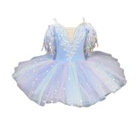 HWBZSZY Costume da Ballerina per Bambine, Body da Balletto con Paillettes, tutù con Ricami Floreali, Costume da Ginnastica con Perle, Gonna in Tulle da Cigno,Blu,130cm