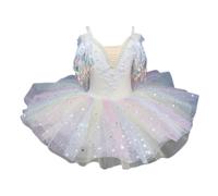 HWBZSZY Costume da Ballerina per Bambine, Body da Balletto con Paillettes, tutù con Ricami Floreali, Costume da Ginnastica con Perle, Gonna in Tulle da Cigno,Natural,150cm