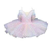 HWBZSZY Costume da Ballerina per Bambine, Body da Balletto con Paillettes, tutù con Ricami Floreali, Costume da Ginnastica con Perle, Gonna in Tulle da Cigno,Rosa,100cm