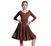 HWBZSZY Costumi da Ballo Latino a Maniche Lunghe per Bambini Standard per Competizione Professionale; Vestito Grande Swing per Ragazze; Salsa Rumba Cha Cha Samba Tango Top Skirt,Marrone,170