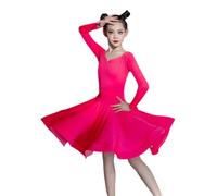 HWBZSZY Costumi da Ballo Latino a Maniche Lunghe per Bambini Standard per Competizione Professionale; Vestito Grande Swing per Ragazze; Salsa Rumba Cha Cha Samba Tango Top Skirt,Pink b,170