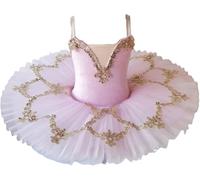 HWBZSZY Lucido Paillettes Ballet Dress per Le Ragazze, 3 Colori Bambini Danza Performance Costume Regolabile Cinghia Danza Body con tutù Gonna Ricamo Floreale Ballerina Vestito,Rosa,100