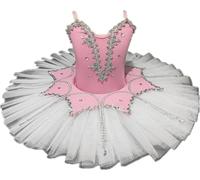 HWBZSZY Paillettes Strass Decorazione Balletto tutù Vestito Regolabile Cinghia Backless Ballerina Costume per Ragazze Bambini Professionale Competizione Outfit Body,Rosa,130