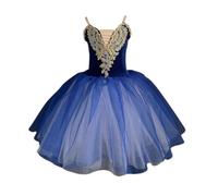 HWBZSZY Performance Ballet Dress per I Bambini Ragazze Danza Gonna Lucido Paillettes Fiore Ricamo Ginnastica Body Dancewear per Ballroom Dance Costume Ballerina,Blu,130cm