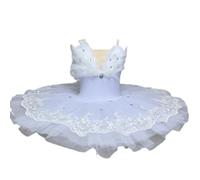HWBZSZY Piuma Strass Decorare Ballet Body per Le Ragazze Abito da Ballo Senza Schienale Senza Maniche Ginnastica Body con TulleTutu Gonna Cigno Danza Performance Costume,White a,140cm
