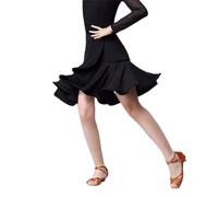 HWBZSZY Ragazze A Vita Alta Danza Latina Gonna Un Pezzo Irregolare Plissettato Danza Pratica Abbigliamento Competizione Performance Costume per Sala da Ballo Tango Swing Rumba ChaCha,Nero,160cm