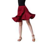 HWBZSZY Ragazze A Vita Alta Danza Latina Gonna Un Pezzo Irregolare Plissettato Danza Pratica Abbigliamento Competizione Performance Costume per Sala da Ballo Tango Swing Rumba ChaCha,Rosso,140cm
