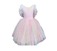 HWBZSZY Ragazze Arcobaleno Paillettes Principessa Balletto Danza Vestito Fiori Ricamo Ginnastica Body Outfit con Volant Tulle Gonna Un Pezzo Ballerina Dancewear Performance Costume,Rosa,140cm