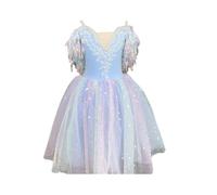 HWBZSZY Ragazze Arcobaleno Paillettes Principessa Balletto Danza Vestito Fiori Ricamo Ginnastica Body Outfit con Volant Tulle Gonna Un Pezzo Ballerina Dancewear Performance Costume,Blu,110cm