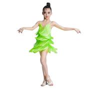 HWBZSZY Ragazze Backless Frangia Abito Latino Professionale Concorrenza Costume Danza Pratica Gonna Bambini per Sala da Ballo Rumba Samba Cha Cha Tango Party Performance Dancewear,Verde,160cm