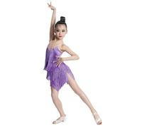 HWBZSZY Ragazze Backless Frangia Abito Latino Professionale Concorrenza Costume Danza Pratica Gonna Bambini per Sala da Ballo Rumba Samba Cha Cha Tango Party Performance Dancewear,Viola,130cm