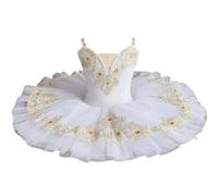 HWBZSZY Ragazze Balletto Danza Vestito Ricamo Floreale Body Canotta Vestito Scintillio Paillettes Strass Decorare Strati Mesh Tutu Tulle Gonna Ginnastica Pratica Outfit,Bianca,110cm