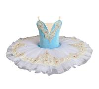 HWBZSZY Ragazze Balletto Danza Vestito Ricamo Floreale Body Canotta Vestito Scintillio Paillettes Strass Decorare Strati Mesh Tutu Tulle Gonna Ginnastica Pratica Outfit,Blu,130cm