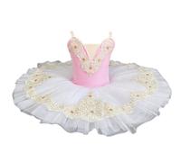 HWBZSZY Ragazze Balletto Danza Vestito Ricamo Floreale Body Canotta Vestito Scintillio Paillettes Strass Decorare Strati Mesh Tutu Tulle Gonna Ginnastica Pratica Outfit,Rosa,130cm