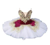 HWBZSZY Ragazze Fiori Ricamo Balletto Danza Vestito Strass Decorare Principessa Cigno Ballerina Dancewear Ginnastica Body tutù Lucido Increspatura Tulle Gonna,Red 2,120cm