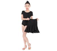 HWBZSZY Ragazze Latino Vestito Kids Plissé 2 Pezzi Partito Abito da Ballo Samba Danza Outfit Tango Performance Costume Rumba Cha Cha Gonna Manica Corta Dancewear,Nero,130
