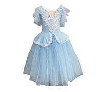 HWBZSZY Ragazze Maniche Arruffate Abito da Principessa con Cinghia Regolabile Balletto Body Tutu Gonna Floreale Strass Decorazione Ballerina Costume Ginnastica Bambini Dancewear,Blue 1,170cm
