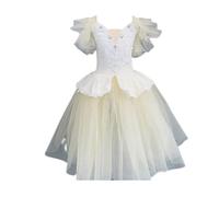 HWBZSZY Ragazze Maniche Arruffate Abito da Principessa con Cinghia Regolabile Balletto Body Tutu Gonna Floreale Strass Decorazione Ballerina Costume Ginnastica Bambini Dancewear,Giallo,140cm
