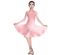HWBZSZY Ragazze Maniche Lunghe Standard Abito Da Danza Bambini Sala Da Ballo, Esercizio Concorso Fase Performance Costume Salsa Rumba Samba Tango Top Rock, Rosa B., 160