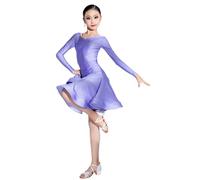 HWBZSZY Ragazze Maniche Lunghe Standard Abito Da Danza Bambini Sala Da Ballo, Esercizio Concorso Fase Performance Costume Salsa Rumba Samba Tango Top Rock, Viola viola., 10 anni
