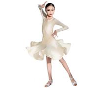 HWBZSZY Ragazze Maniche Lunghe Standard Abito Da Danza Bambini Sala Da Ballo, Esercizio Concorso Fase Performance Costume Salsa Rumba Samba Tango Top Rock, bianco., 130