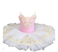 HWBZSZY Ragazze Sparkle Regolabile Cinghia Ballet Dress Backless Ricamo Floreale Ballerina Outfit Ginnastica Formazione Danza Body Performance Costume con Tutu Tulle Gonna,Rosa,120cm