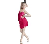 HWBZSZY Ragazze Tango Ballo Latino Vestito Bambini Senza Maniche Nappa Dancewear Professionale Concorrenza Costume da Allenamento Gonna per Sala da Ballo Samba Rumba Jazz Dance Outfit,Rosa,130cm