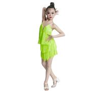HWBZSZY Ragazze Tango Ballo Latino Vestito Bambini Senza Maniche Nappa Dancewear Professionale Concorrenza Costume da Allenamento Gonna per Sala da Ballo Samba Rumba Jazz Dance Outfit,Verde,160cm